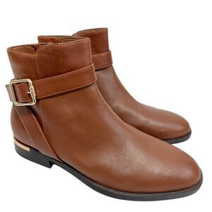 Nine West Boots Size 8 Brown Leather Upper Block Heel Ankle Booties NEW